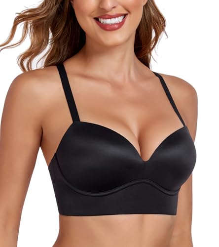 Lemorosy Damen Push Up BH Ohne Bügel Gepolstert V-Ausschnitt Tief Große Größen Starker Halt Multiway BHS (Schwarz,85A) von Lemorosy