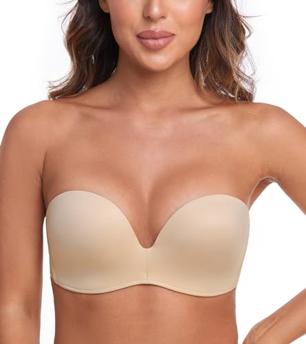 Lemorosy Damen Push Up Trägerloser BH Komfort Bügellos Flügeldesign(Beige,65C) von Lemorosy