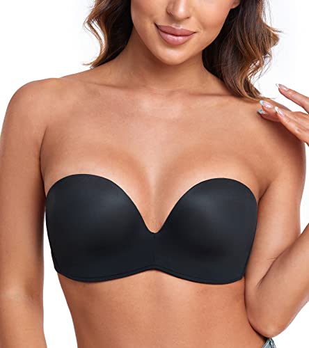 Lemorosy Damen Push Up Trägerloser BH Komfort Bügellos Flügeldesign(Schwarz,65C) von Lemorosy