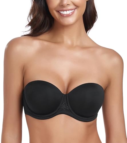 Lemorosy Damen Trägerloser BH Vollschalen Bügel Abnehmbare Träger Große Größen Multiway Minimizer BH Roter Teppich(100E,Schwarz) von Lemorosy