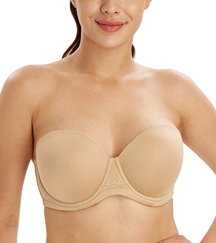 Lemorosy Damen Trägerloser BH Vollschalen Bügel Abnehmbare Träger Große Größen Multiway Minimizer BH Roter Teppich(75F,Beige) von Lemorosy