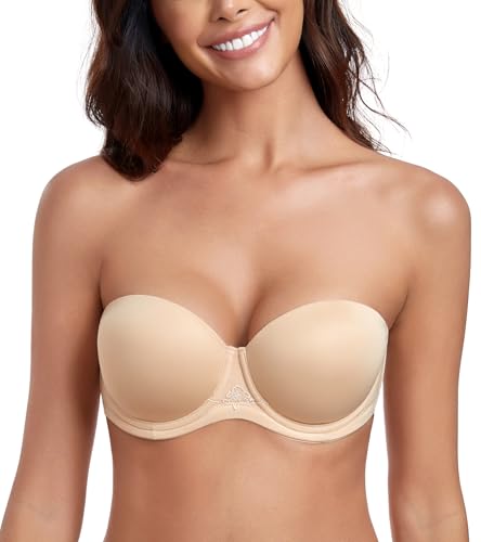 Lemorosy Damen Trägerloser BH Vollschalen Bügel Abnehmbare Träger Große Größen Multiway Minimizer BH Roter Teppich(75H,Beige) von Lemorosy