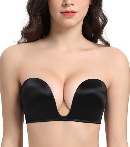 Lemorosy Damen Trägerloser BH Push Up mit Bügel Komfort Gepolstert Rückenfrei Bra mit Abnehmbare Träger(Schwarz,85B) von Lemorosy