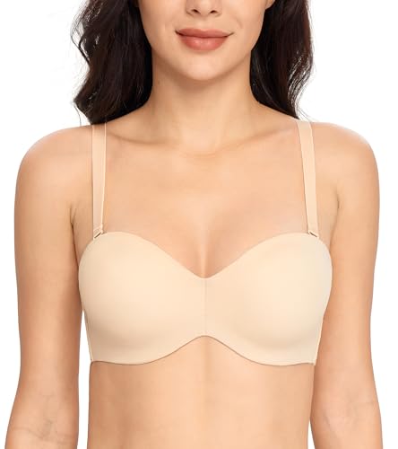 Lemorosy Damen Trägerloser BH V-Ausschnitt Bügel Push Up Minimizer BH Abnehmbare Träger T-Shirt-BH(Beige,70F) von Lemorosy