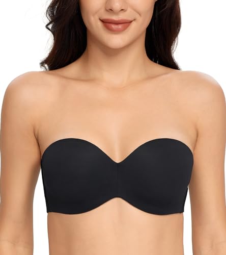 Lemorosy Damen Trägerloser BH V-Ausschnitt Bügel Push Up Minimizer BH Abnehmbare Träger T-Shirt-BH(Schwarz,70E) von Lemorosy