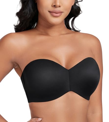 Lemorosy Damen Trägerloser BH V-Ausschnitt Bügel Push Up Minimizer BH Abnehmbare Träger T-Shirt-BH(Schwarz,85D) von Lemorosy