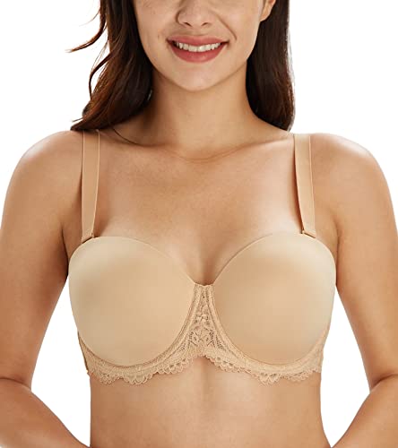 Lemorosy Damen Trägerloser BH Vollschalen Bügel Abnehmbare Träger Große Größen Multiway Minimizer BH Roter Teppich(Spitze Beige,80E) von Lemorosy