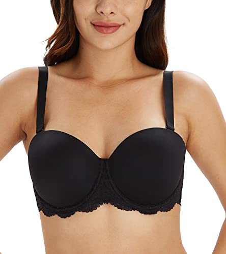Lemorosy Damen Trägerloser BH Vollschalen Bügel Abnehmbare Träger Große Größen Multiway Minimizer BH Roter Teppich(Spitze Schwarz,90E) von Lemorosy