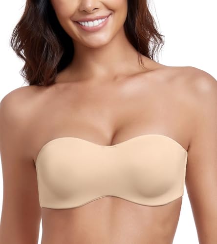 Lemorosy Damen Trägerloser BH Große Größen mit Bügel Ungepolstert Minmizer BH Ohne Träger Nahtloser T-Shirt BH Multiway (Beige,90C) von Lemorosy