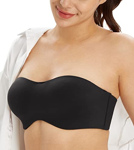 Lemorosy Damen Ungepolstert Bandeau Bügel Trägerlos Große Größen T-Shirt-BH(Schwarz,100C) von Lemorosy