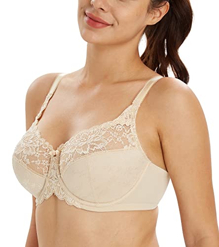 Lemorosy Damen Vollschalen Blumen Bügel Ungepolstert Minimizer BH(Nude,100D) von Lemorosy