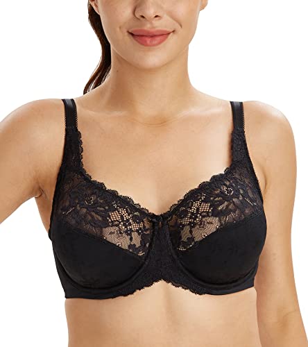 Lemorosy Damen Vollschalen Blumen Bügel Ungepolstert Minimizer BH(Schwarz,75F) von Lemorosy