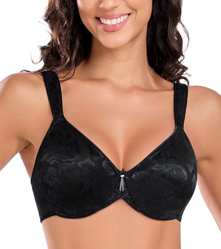 Lemorosy Mimimizer BH mit Bügel Damen Größe Größen Starker Halt Ungepolster Vollschalen Jacquard Komfort Bequem Klassischer BH (Schwarz,90D) von Lemorosy