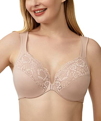 Lemorosy Damen Vollschalen Ungepolster Bügel BH Vorne Vershcluss BH Komfort Große Größen(Beige,105C) von Lemorosy