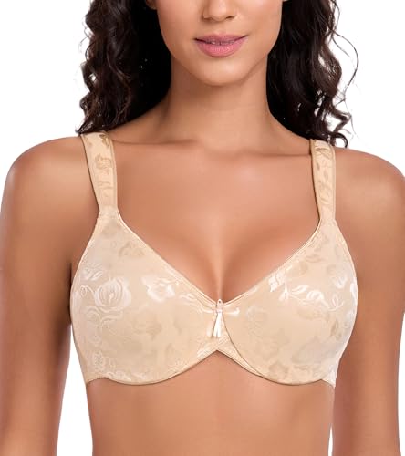 Lemorosy Mimimizer BH mit Bügel Damen Größe Größen Starker Halt Ungepolster Vollschalen Jacquard Komfort Bequem Klassischer BH (Beige,80G) von Lemorosy
