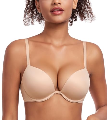 Lemorosy Push Up BH Damen mit Bügel T-Shirt BH Starker Halt Gepolsterter Tiefem V-Ausschnitt Multiway Nahtloser Bequem Klassische BHS (Beige,70B) von Lemorosy