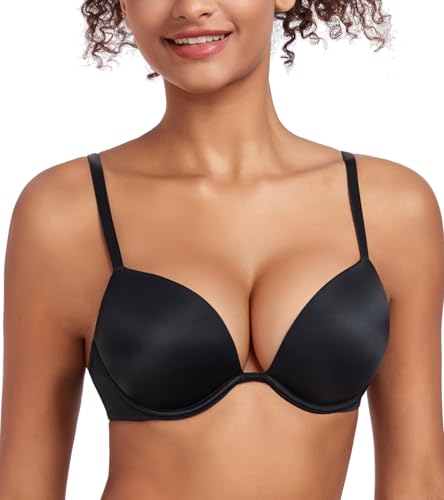 Lemorosy Push Up BH Damen mit Bügel T-Shirt BH Starker Halt Gepolsterter Tiefem V-Ausschnitt Multiway Nahtloser Bequem Klassische BHS (Schwarz,70C) von Lemorosy