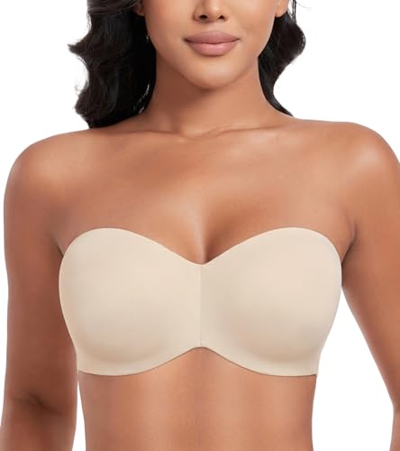 Lemorosy Trägerloser BH V-Ausschnitt Bügel Push Up Minimizer BH Abnehmbare Träger T-Shirt-BH(Beige,85F) von Lemorosy