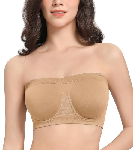 Lemorosy Trägerloser BH mit Bügel Damen Bralette Nahtloser Ungepolstert Bandeau Multiway BH (Beige S) von Lemorosy