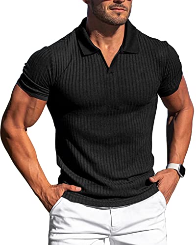Lempue Muskelshirts für Herren, schmale Passform, schnell trocknend, Herren-Poloshirts, kurzärmelig, Workout-T-Shirts, lässig, schwarz, XL von Lempue