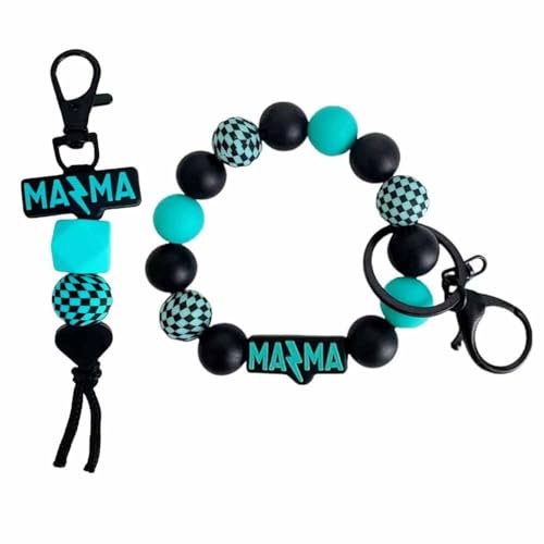 Lemua Schlüsselanhänger und Armband für Mütter, blaugrün, Geschenk für Frauen, gescherztes Silikon-Perlenarmband, Schlüsselanhänger, Mama-Geschenke Lemua Schlüsselanhänger und Armband für Mütter, blaugrün, Geschenk für Frauen, gescherztes Silikon-Perlenarmband, Schlüsselanhänger, Mama-Geschenke von Lemua