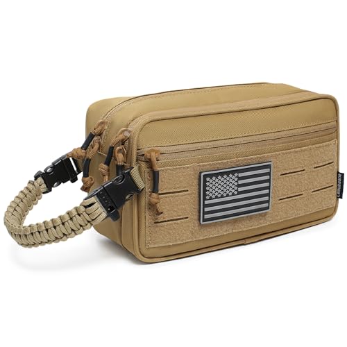 Lemubeane Taktische Kulturtasche für Herren, trocken und nass, separates Dopp-Set, Reise-Hygiene-Tasche, EDC-Utility-Werkzeug, Molle-Tasche, Herrenrasierset, Reiseduschtaschen, Khaki, Taktisch von Lemubeane
