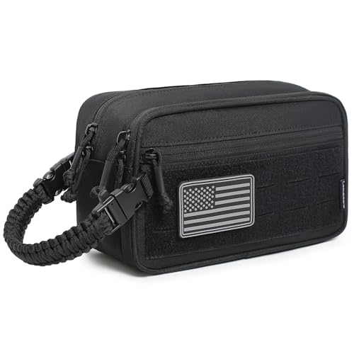 Lemubeane Taktische Kulturtasche für Herren, trocken und nass, separates Dopp-Set, Reise-Hygiene-Tasche, EDC-Utility-Werkzeug, Molle-Tasche, Herrenrasierset, Reiseduschtaschen, Schwarz, Taktisch von Lemubeane