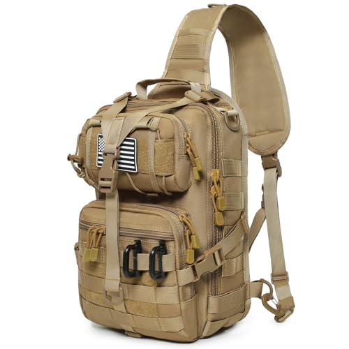 Lemubeane Taktische Schultertasche, Rucksack, Militär-Rover-Schultertasche, EDC Molle Assault Range Bag, Crossbody-Brusttasche, Coyote, Medium, Taktisch von Lemubeane