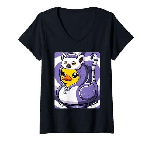 Damen Lemur Badeente T-Shirt mit V-Ausschnitt Damen Lemur Badeente T-Shirt mit V-Ausschnitt von Lemur Duckling