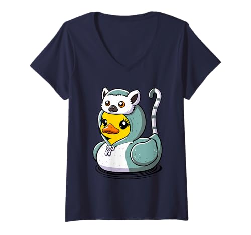 Damen Lemur Badeente T-Shirt mit V-Ausschnitt Damen Lemur Badeente T-Shirt mit V-Ausschnitt von Lemur Duckling