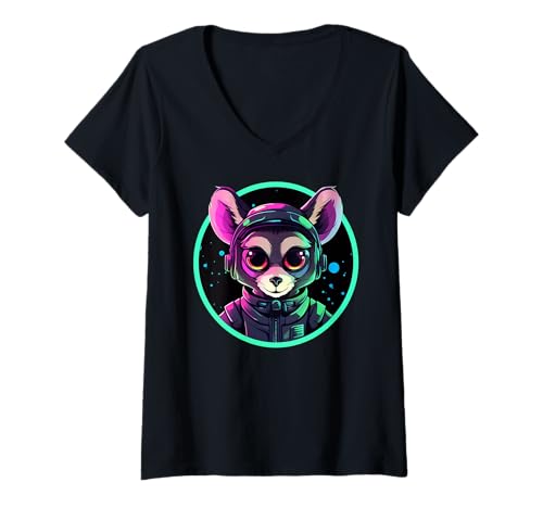Damen Cosmic Lemur Lustiges buntes Tier-Astronaut T-Shirt mit V-Ausschnitt Damen Cosmic Lemur Lustiges buntes Tier-Astronaut T-Shirt mit V-Ausschnitt von Lemur Gifts