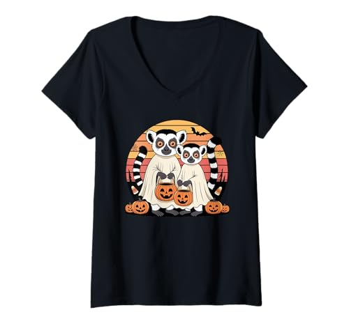 Damen Halloween Lemur Geist Lemuren T-Shirt mit V-Ausschnitt Damen Halloween Lemur Geist Lemuren T-Shirt mit V-Ausschnitt von Lemurs Lemur Lover Gifts