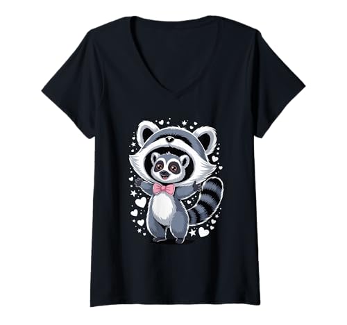 Damen Kawaii Lemur Waschbär Kostüm Lemuren T-Shirt mit V-Ausschnitt von Lemurs Lemur Lover Gifts