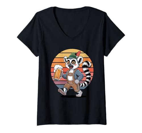 Damen Retro Lemur Bier Trinkende Lemuren T-Shirt mit V-Ausschnitt Damen Retro Lemur Bier Trinkende Lemuren T-Shirt mit V-Ausschnitt von Lemurs Lemur Lover Gifts