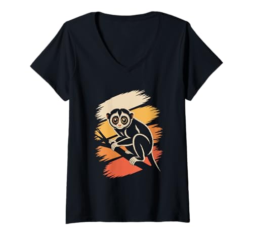 Damen Retro Vintage Lemur Lemuren T-Shirt mit V-Ausschnitt Damen Retro Vintage Lemur Lemuren T-Shirt mit V-Ausschnitt von Lemurs Lemur Lover Gifts