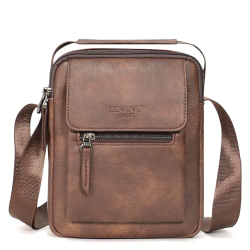 Lemuvlt Mittelgroße und kleine Umhängetasche für Herren, Umhängetasche, Leder, Kuriertasche, Geschenk, Kaffee, Small von Lemuvlt