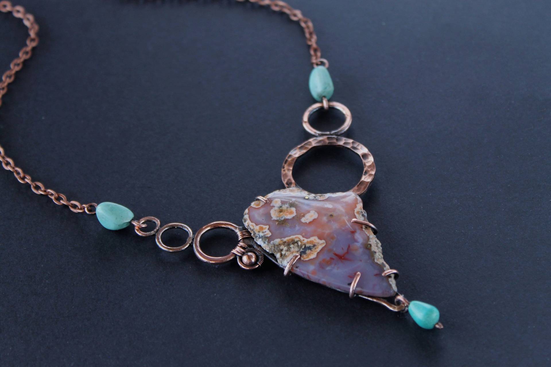 Achat-Halskette Draht Gewickelt Schmuck Kupferdraht-Wickel-Anhänger Wirewrap Halskette Kupfer-Halskette Handwerker-Halskette Geschenk Für Sie von LenaSinelnikArt