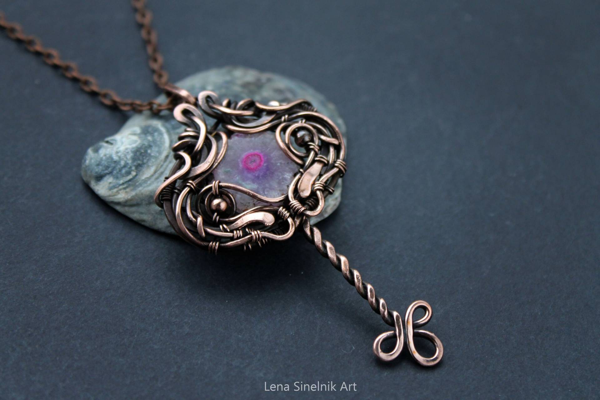 Achat Schlüssel Halskette Draht Gewickelt Anhänger Berauschende Wirewrap Schmuck Mutter Geschenk von LenaSinelnikArt