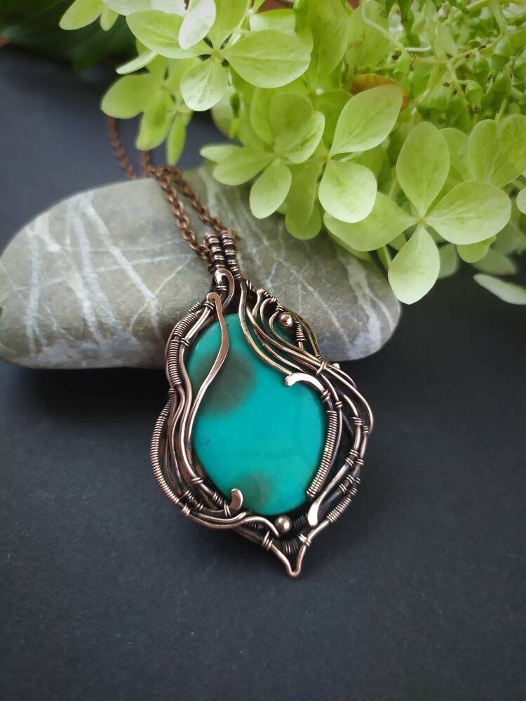 Artisan Kupferdraht Gewickelt Halskette Draht Schmuck Edelstein Geflochten Anhänger Handmade Mutter Geschenk von LenaSinelnikArt