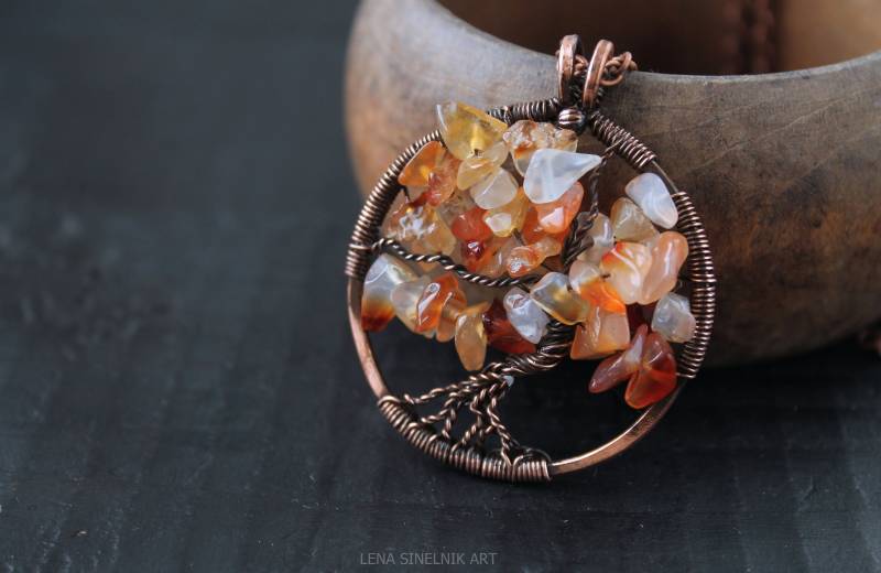 Baum Des Lebens Anhänger Kupfer Schmuck Wirewrapped Stammbaum Wirewrapped Wirewrap Halskette Tree-Of-Life Tree von LenaSinelnikArt