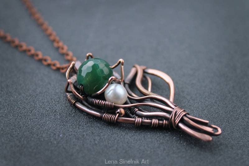 Blumenstrauß Anhänger Draht Gewickelt Halskette Heady Wraps Floral Boho Kupfer Freeform Hochzeitsgeschenk Crystmas Geschenk von LenaSinelnikArt