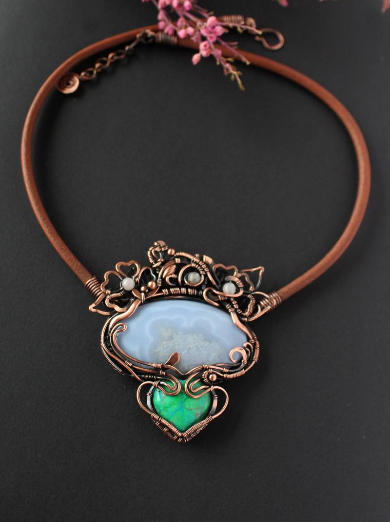Fantasy Achat Jaspis Halskette Große Stein Drahtgewickelte Märchen Handgemachte Wirewrap Edelstein Einzigartiges Geschenk von LenaSinelnikArt