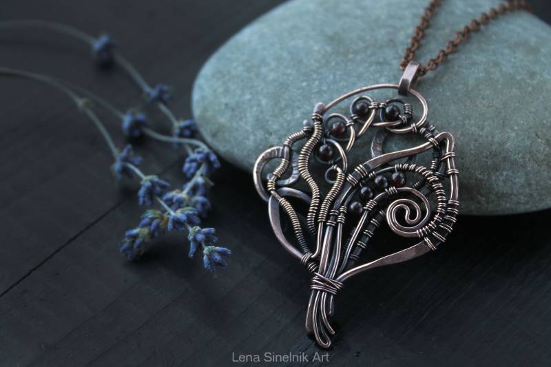 Hand Gewickelt Halskette Artisan Draht Schmuck Kupfer Edelstein Wirewrap Heady Wirewrap Freundin Geschenk Mutter von LenaSinelnikArt