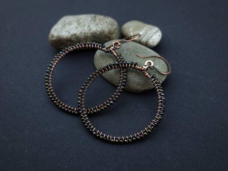 Kreis Ohrringe Draht Gewickelt Boho Schmuck Perlen Handgemachte Everyday von LenaSinelnikArt