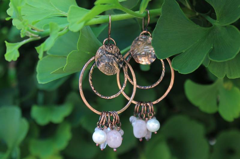 Kreis Perlen Ohrringe Kupfer Geschenk Für Sie Metallarbeit Draht Gewickelt Schmuck Baumeln von LenaSinelnikArt