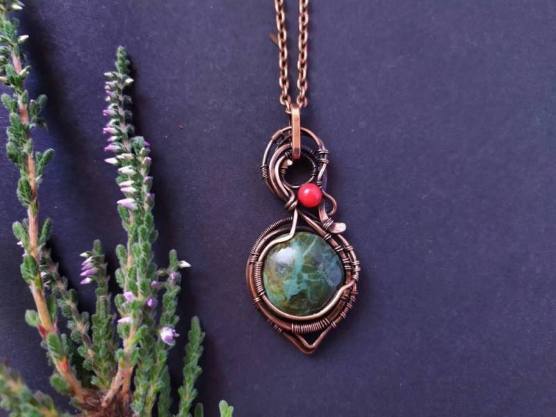 Unosex Jaspis Anhänger Wirewrap Drahtgewickelter Schmuck Herren Multistones Edelstein Kupfer Geschenk Für Ihn von LenaSinelnikArt