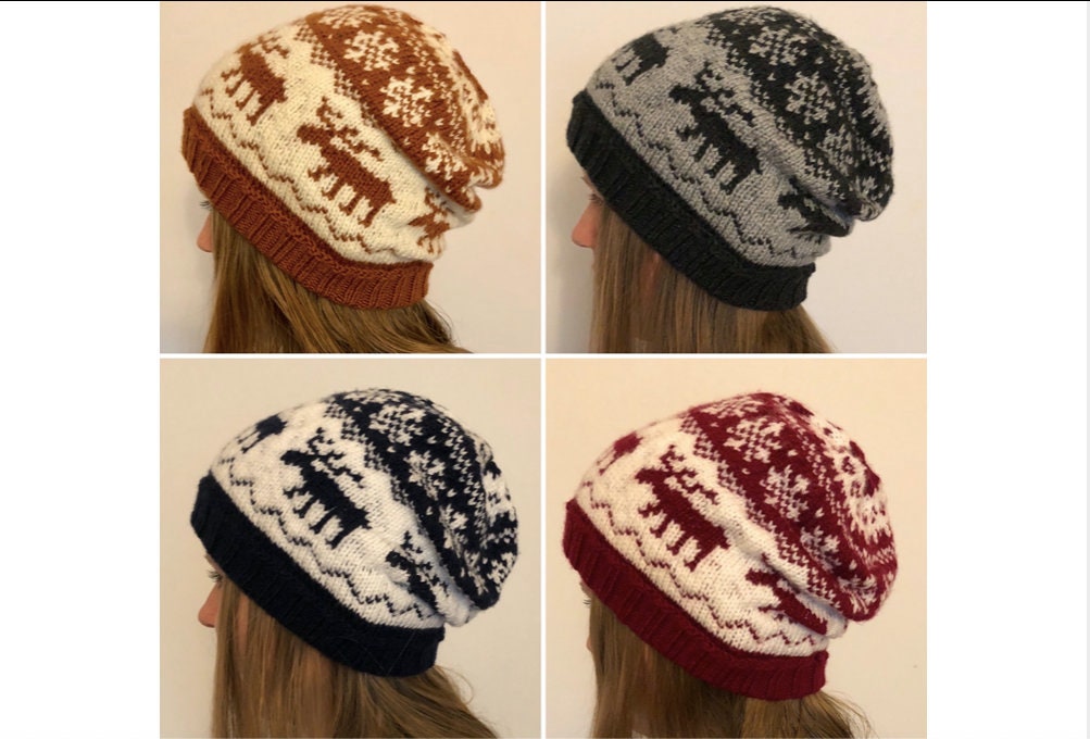 Fair Isle Strickmütze "Reindeer's Night" in Verschiedenen Farben Aus Polyacryl - Vegan von LenasStrickwinkel