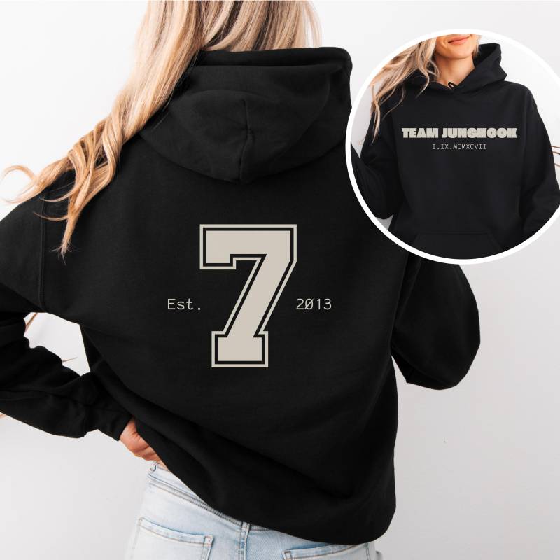 Kpop Bts Unisex Hoodie, Cozy Sweatshirt With Jungkook Print, 7 On The Back, Unique Fan Gift, Merchandise, Team von LenasartLaB