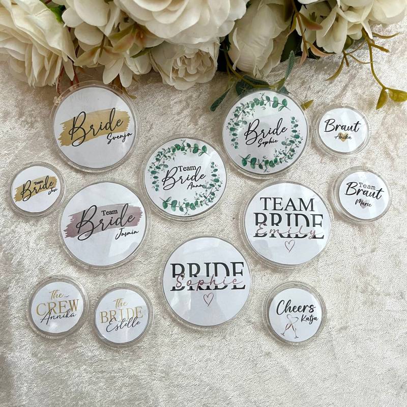 Buttons Jga Personalisiert Mit Namen, Broschen Jga, Shirt, Team Bride, Eukalyptus Button, Jga Schmuck, Button Set Name von LenasgeschenkeDE