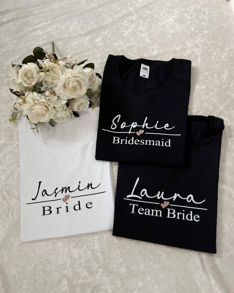 Junggesellinnenabschied T-Shirts Personalisiert Bride To Be Team Bridesquad Jga Shirts Braut Brautjungfern von LenasgeschenkeDE